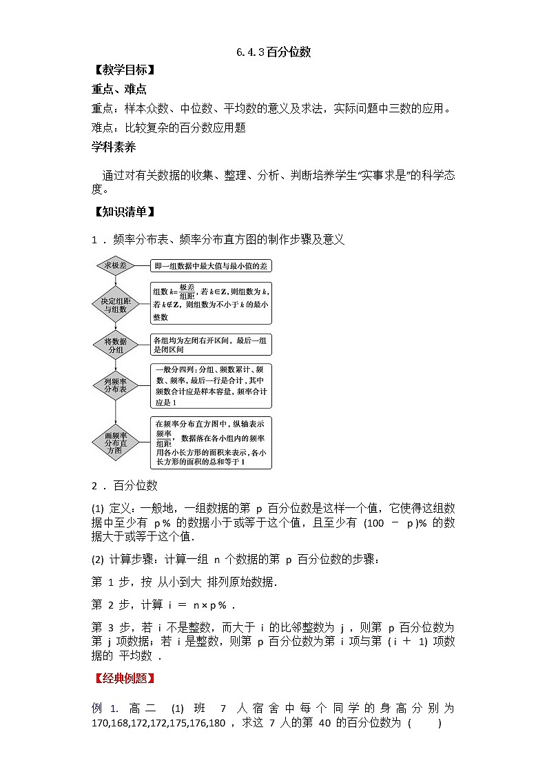 6.4.3百分位数-2020-2021学年高一数学新教材配套学案（北师大2019版必修第一册）01
