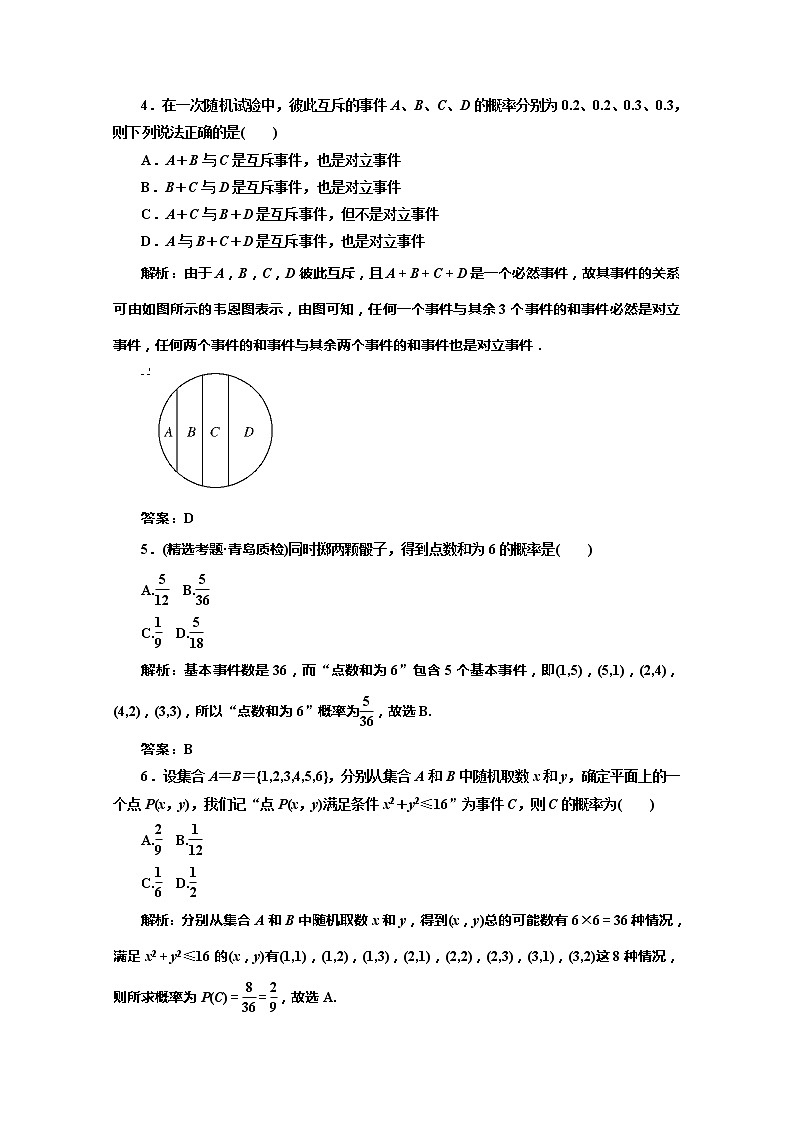 2012高考数学总复习同步：第四十九讲　随机事件的概率（人教版） 试卷02