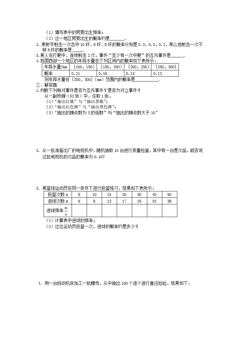 高中数学《随机事件的概率》同步练习1 新人教A版必修302