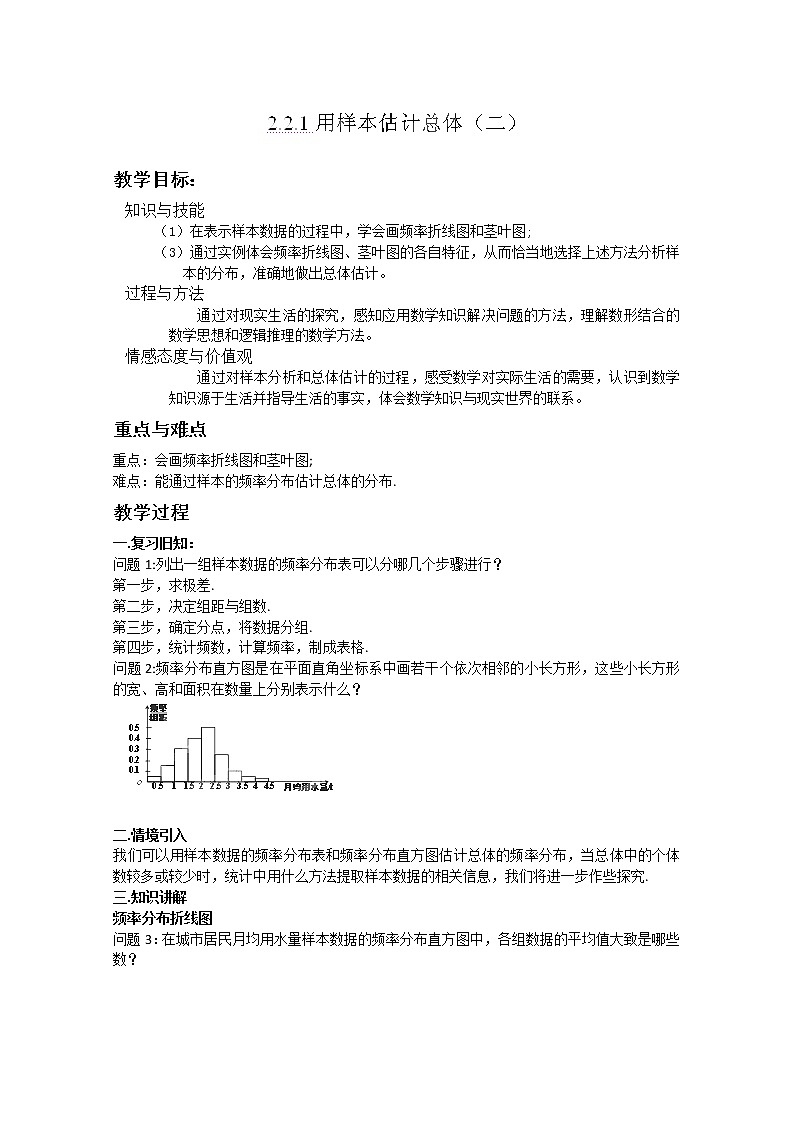 湖南省蓝山二中高一数学人教A版2.2.1《用样本估计总体》（2）教案01