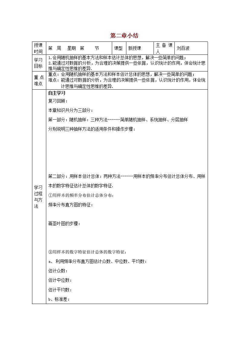 福建省平潭县高中数学 第二章小结导学案 新人教A版必修3第1页