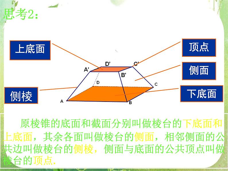 浙江省乐清市白象中学高中数学人教新课标A版必修二《1.1.2棱台、圆柱、圆锥、圆台的几何特征》课件第5页