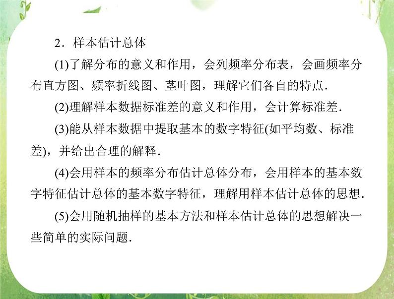 2012年高考理科数学复习向导课件 第十六章 统计 第1讲 随机抽样和样本估计总体 [配套课件]02