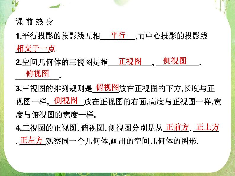 高中数学 1.2.1-1.2.2空间几何体的三视图和直观图课件 新人教A版必修203
