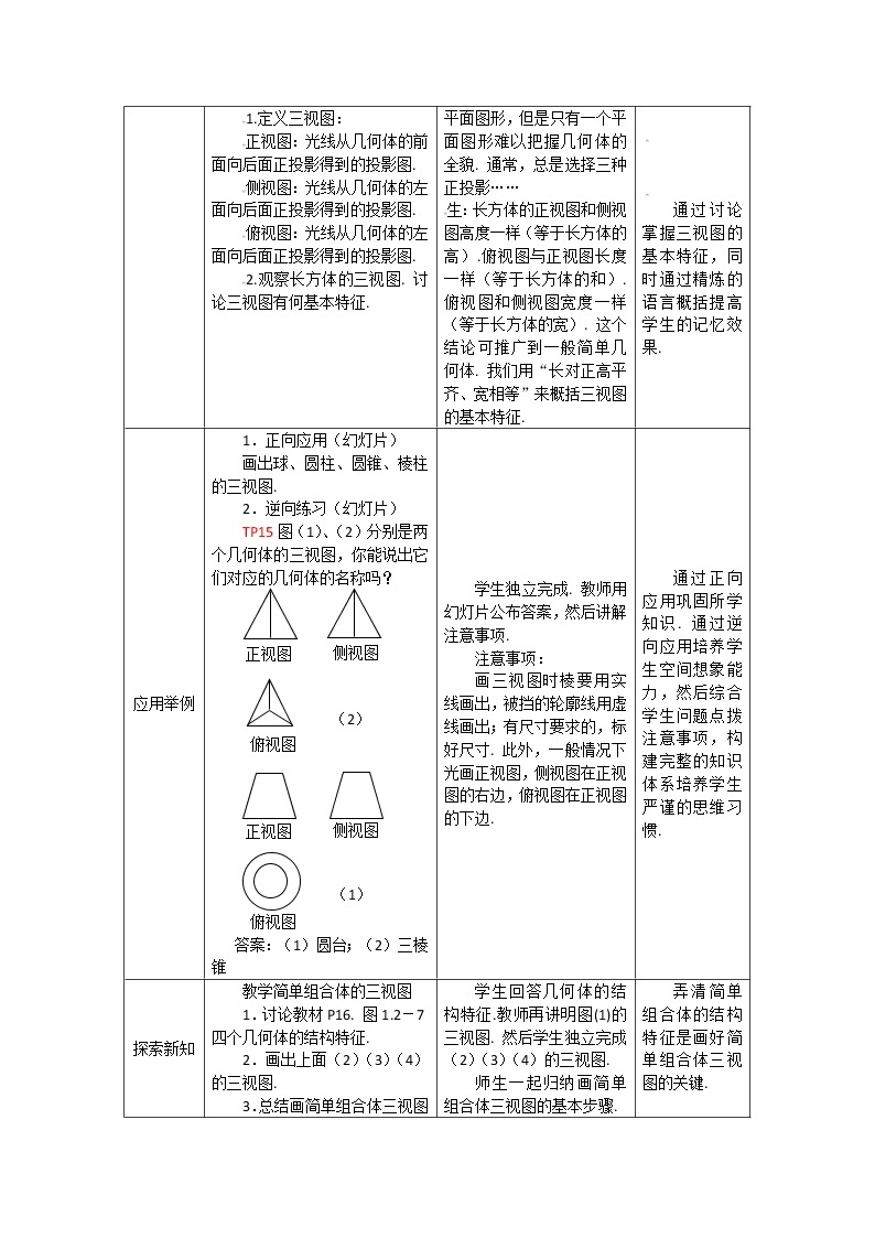 高一数学必修2人教A全册教案：1.2.1《空间几何体的三视图》02