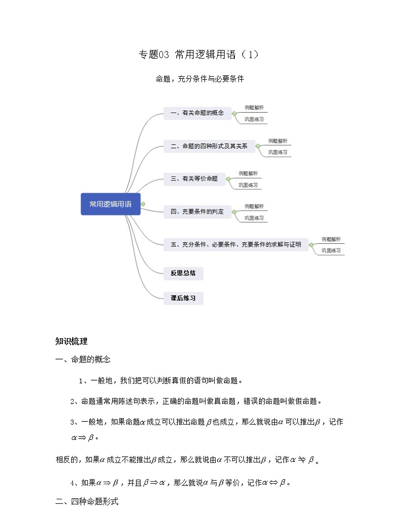 专题03 常用逻辑用语（1）原卷版第1页