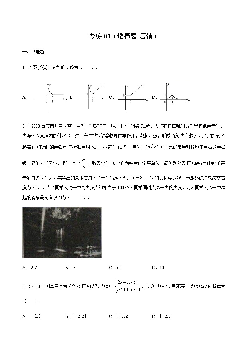 专练03（选择题-压轴，20题）-2020~2021学年高一数学上学期期末考点必杀黄金200题（北师大2019版）（原卷版）第1页