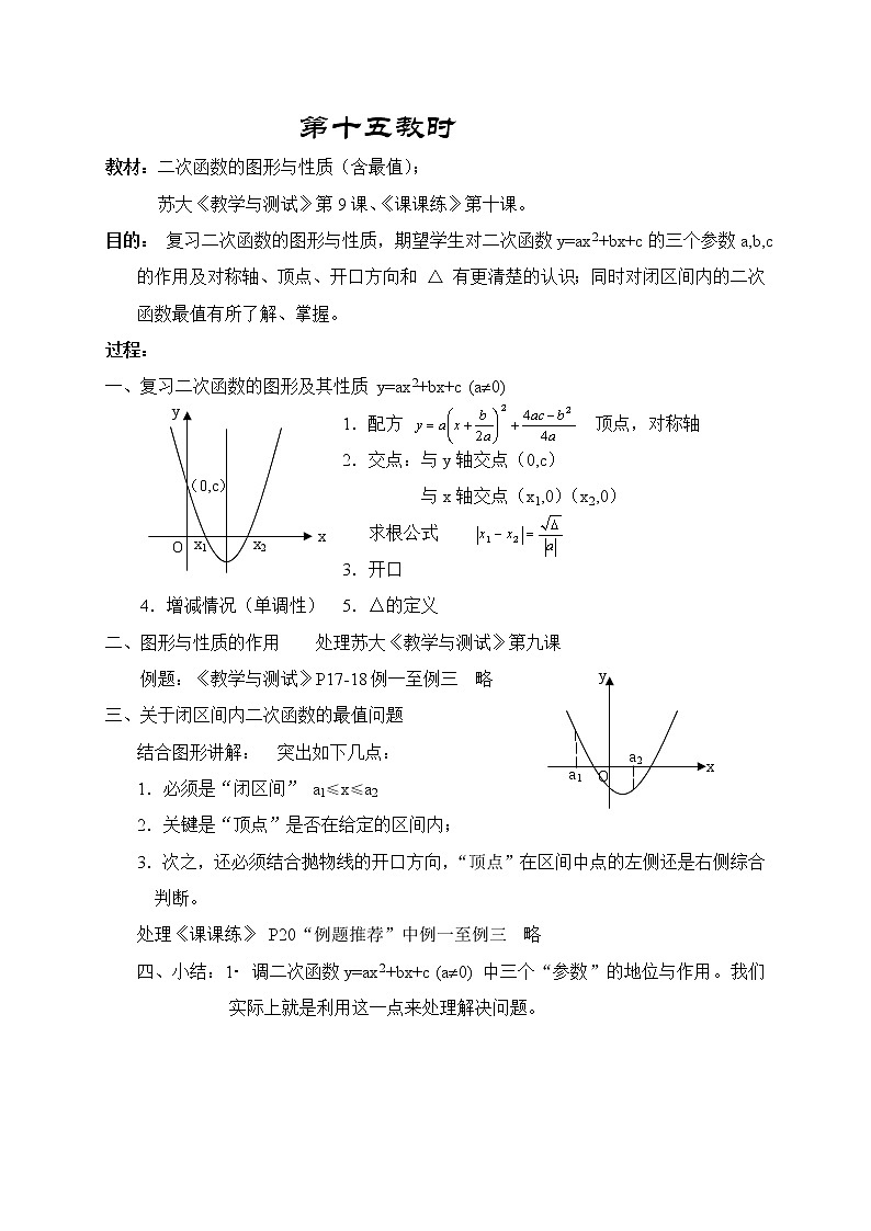 高一数学第一章教案---15二次函数的图形与性质（含最值）01