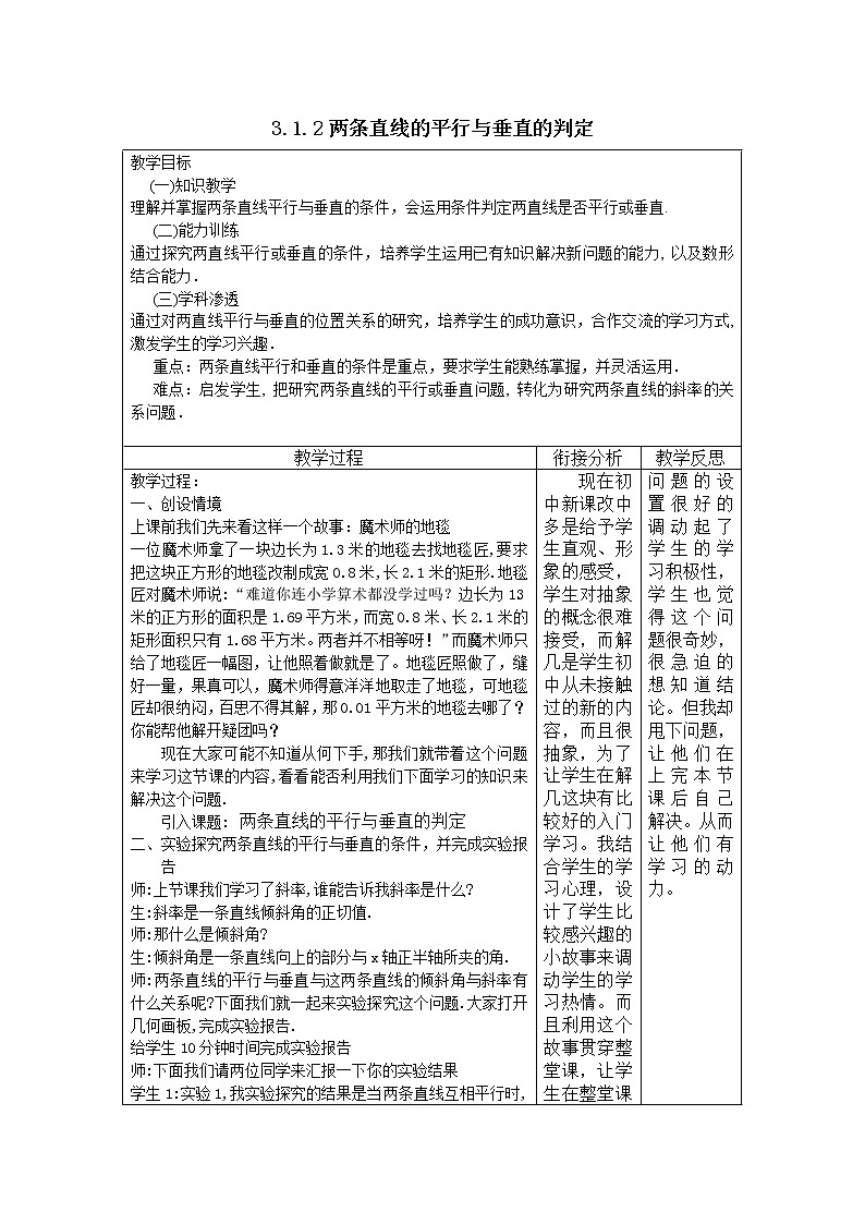 高中数学必修2：3.1　两条直线平行与垂直的判定 教案401