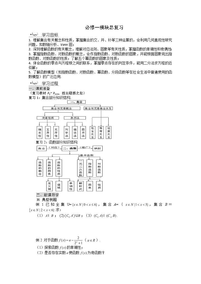 2014学年新高一数学导学案：必修一模块总复习（人教A版,必修1）第1页