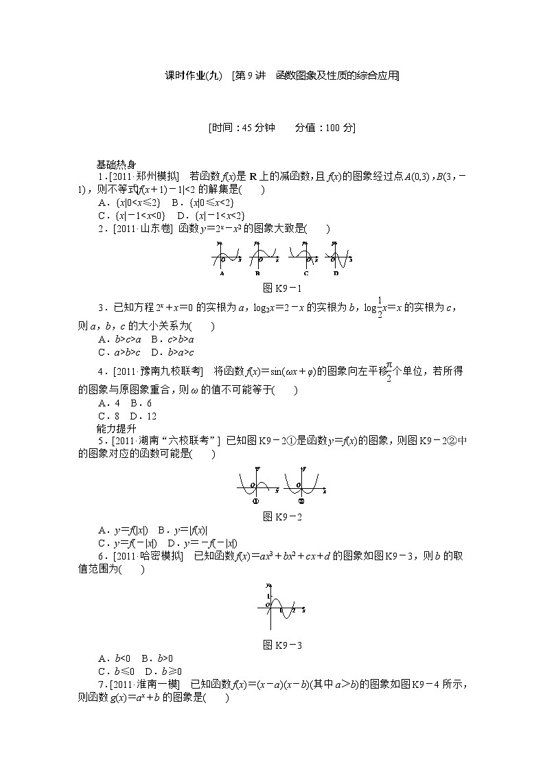 2013届高三数学复习随堂训练（理科）湖南专版 第9讲《函数图象及性质的综合应用》人教A版必修1第1页
