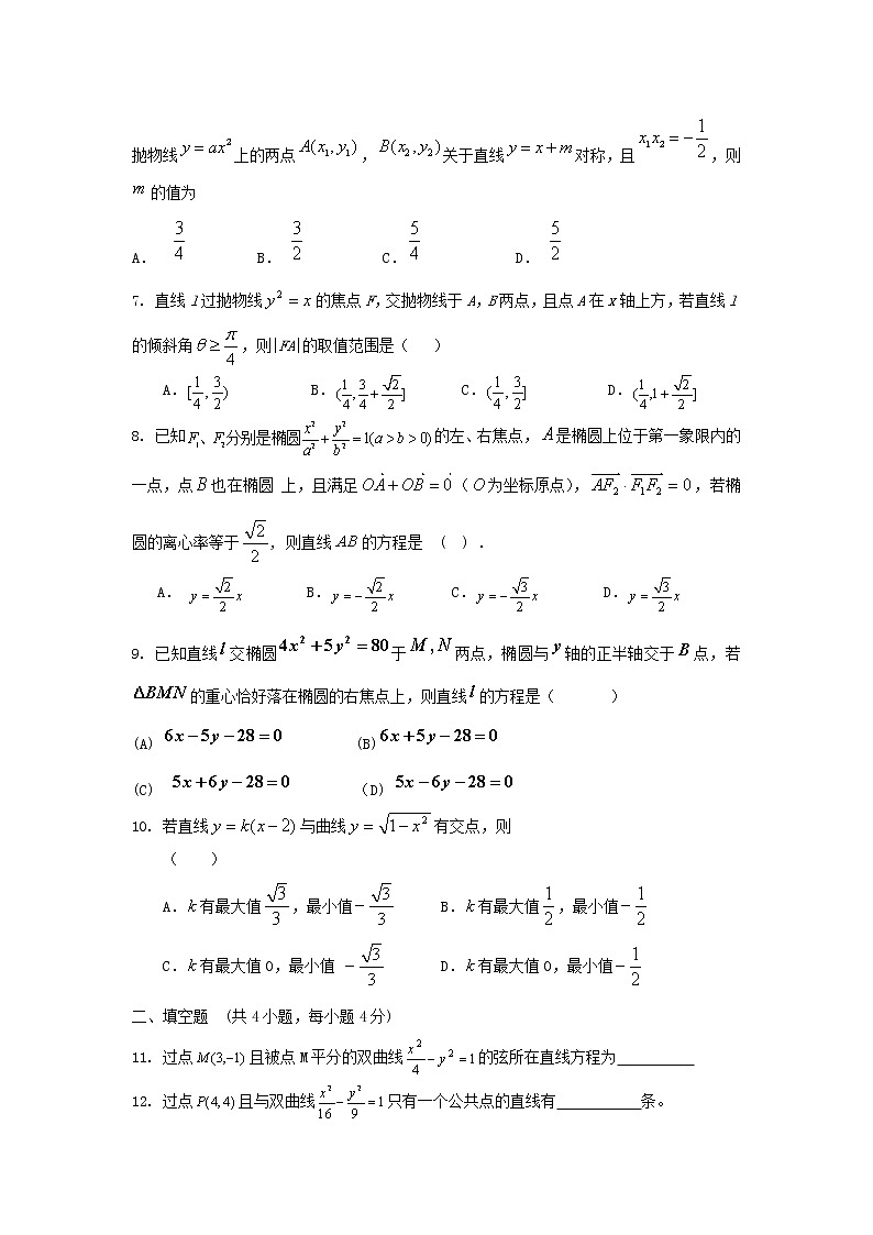 内蒙古自治区2012届高三数学单元测试23《直线和圆锥曲线》理 新人教A版第2页