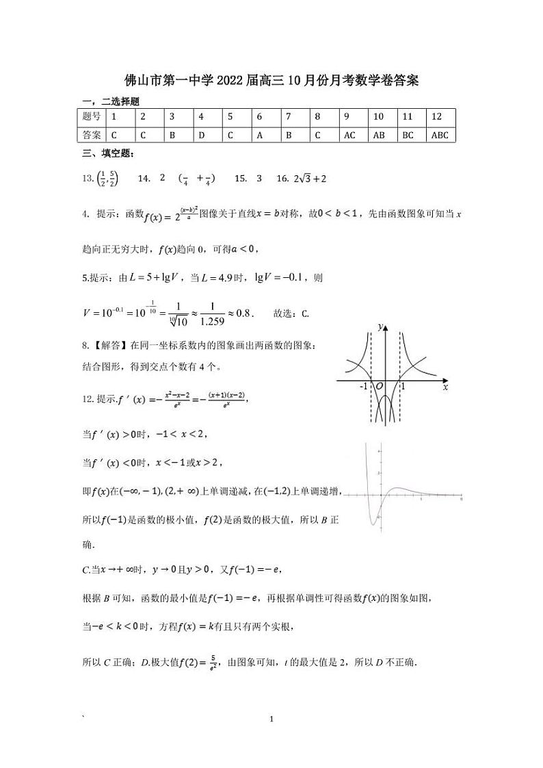 广东省佛山市第一中学2022届高三上学期第一次段考试题数学PDF版含答案（可编辑）01