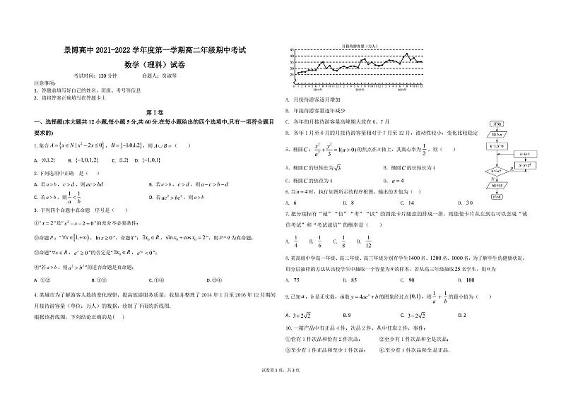 贺兰县景博高中2021-2022学年第一学期期中考试理科数学试卷第1页