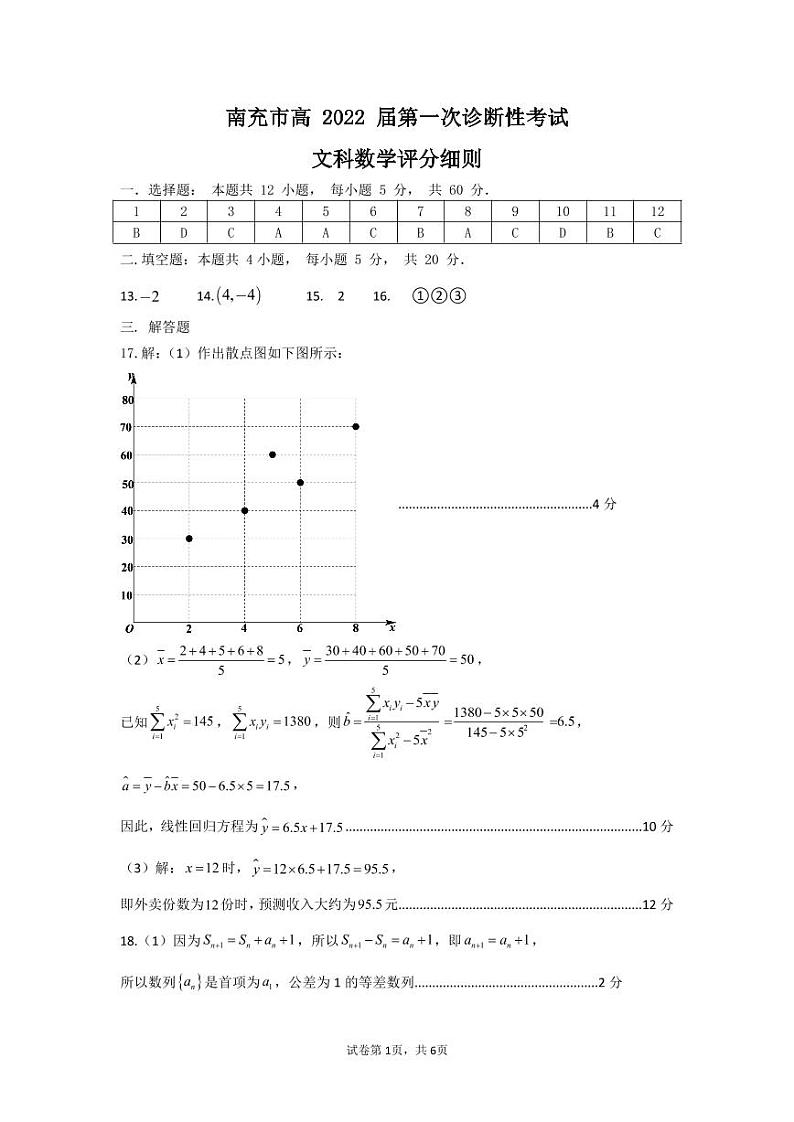 四川省南充市高2022届高考适应性考试（一诊）文科数学试题 PDF版含答案01
