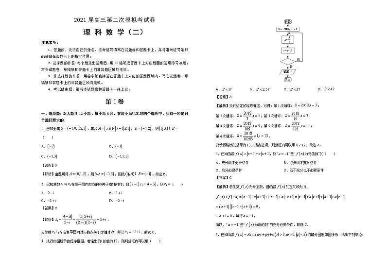 2021届高三第二次模拟考试卷 理科数学（二） 解析版第1页