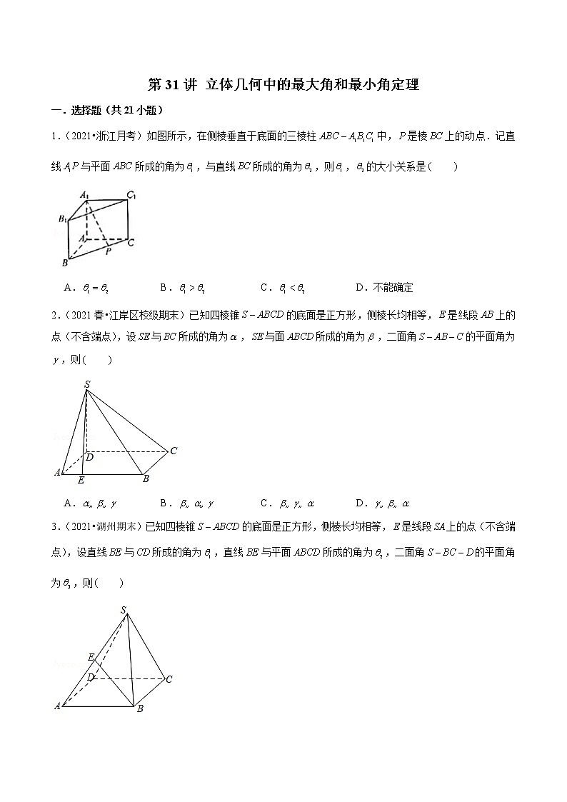 第31讲 立体几何中的最大角和最小角定理（原卷版）第1页