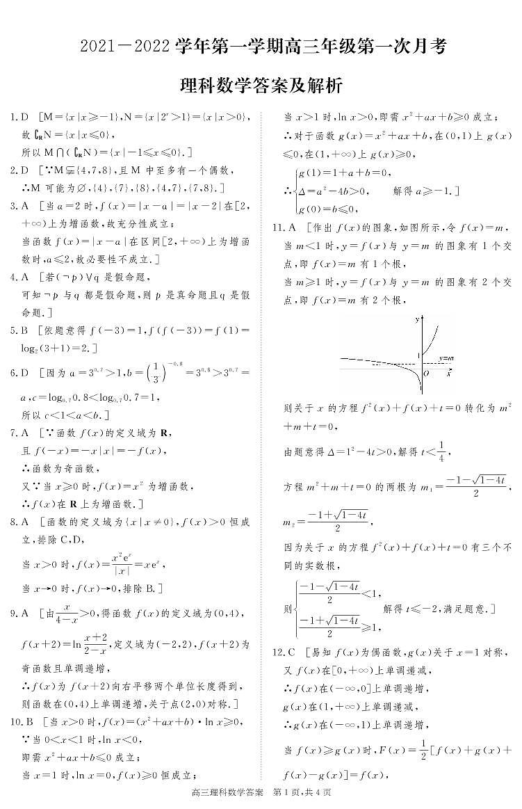 2022届河北省保定市重点高中高三上学期第一次月考理科数学试题 PDF版01