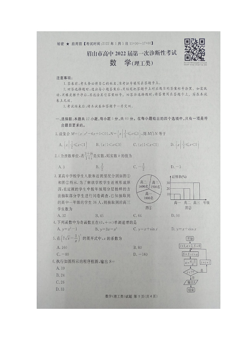 2022届广安、眉山、遂宁、自贡、内江等六市一诊数学（理）试题01