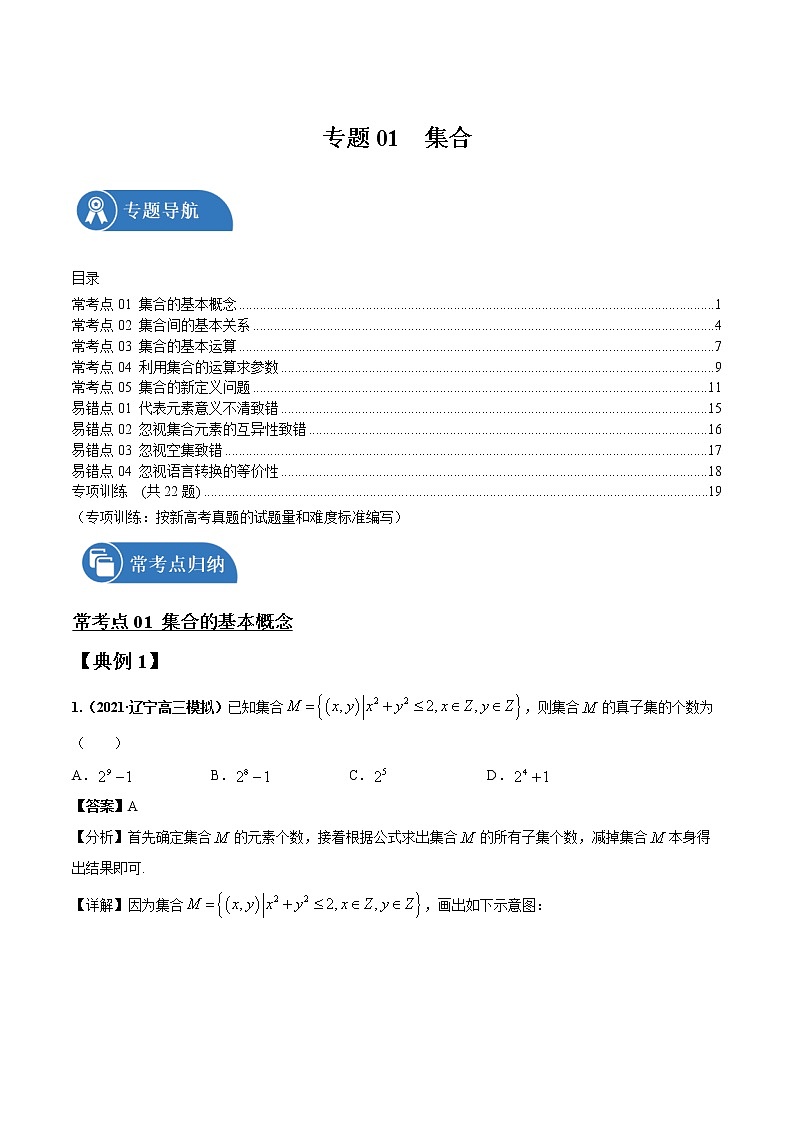 专题01 集合 常考点归纳与变式演练 作业 高中数学 一轮复习 人教版（2021年）第1页