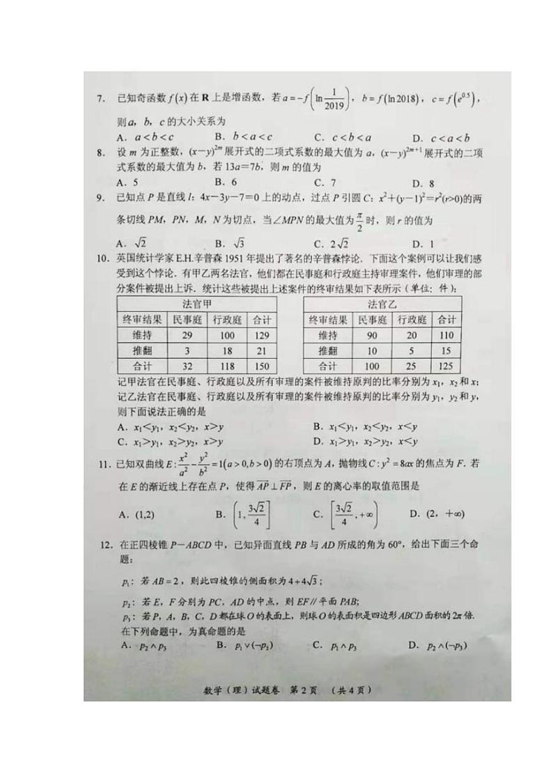 湖南省邵阳市2020届高三上学期第一次联考数学（理）试题含答案第2页