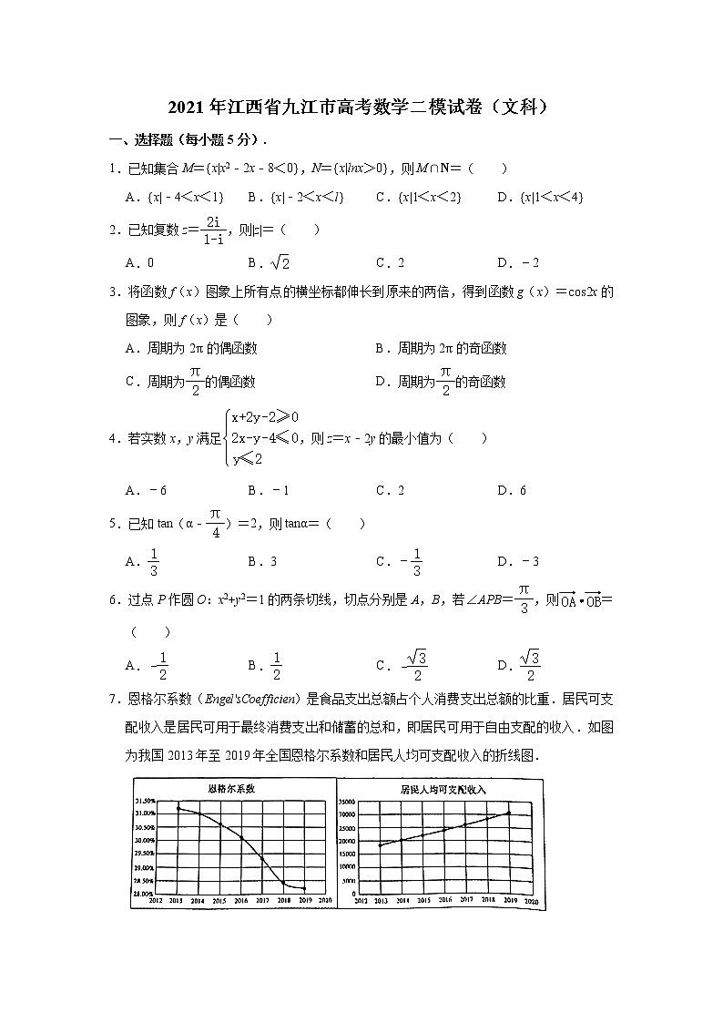 2021届江西省九江市高考二模数学（文科）试卷（含答案）01