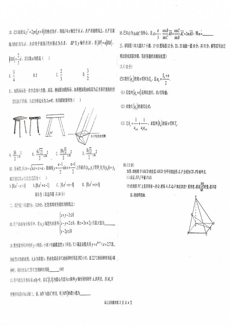 安徽省亳州市涡阳县育萃中学2020届高三下学期第一次模拟考试数学（文）试卷 PDF版含答案02