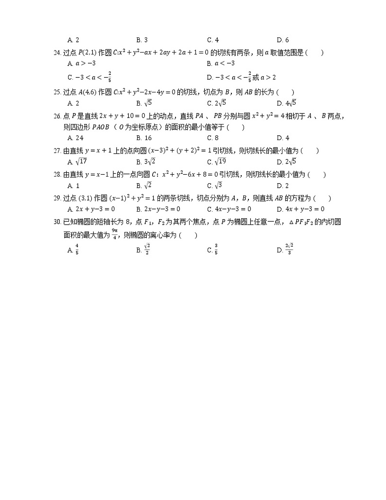 【备战2022】高考数学选择题专题强化训练：圆的切线03