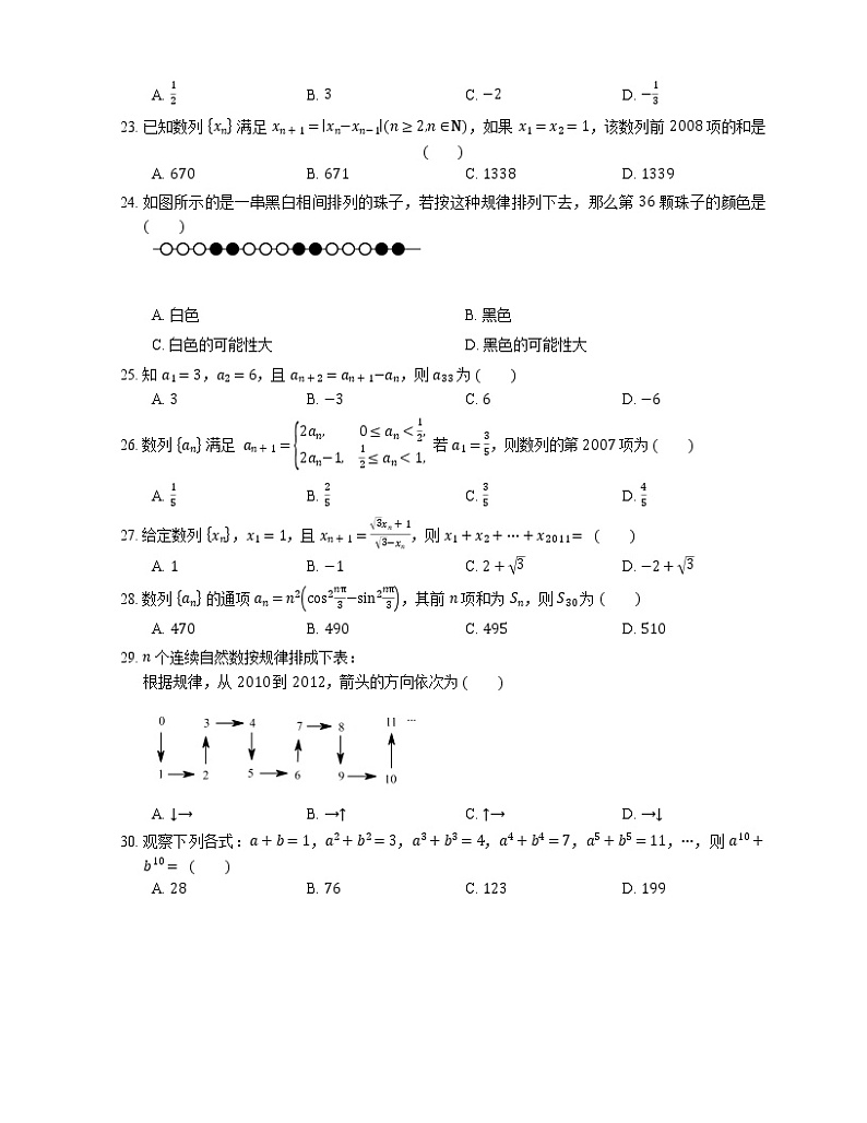 【备战2022】高考数学选择题专题强化训练：数列的周期性03