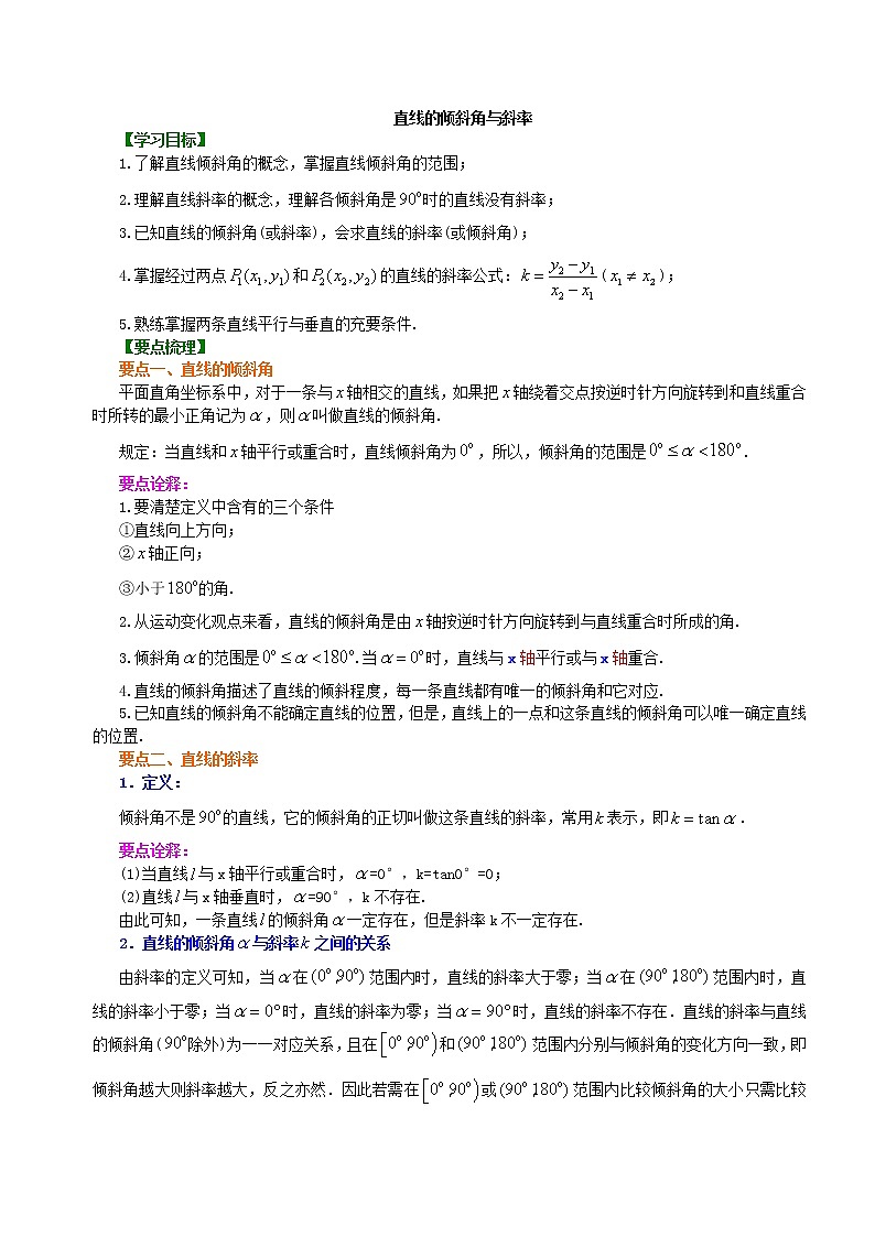 知识讲解_直线的倾斜角与斜率_基础练习题01