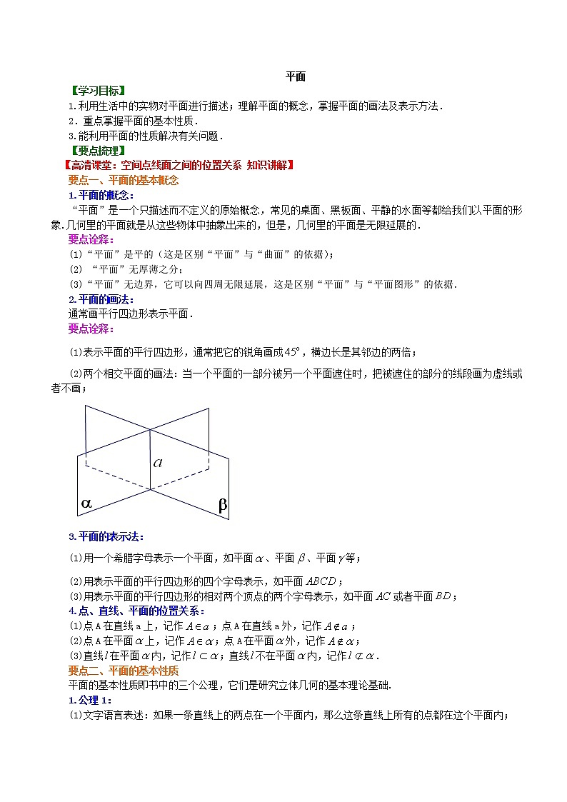 知识讲解_平面_基础练习题01