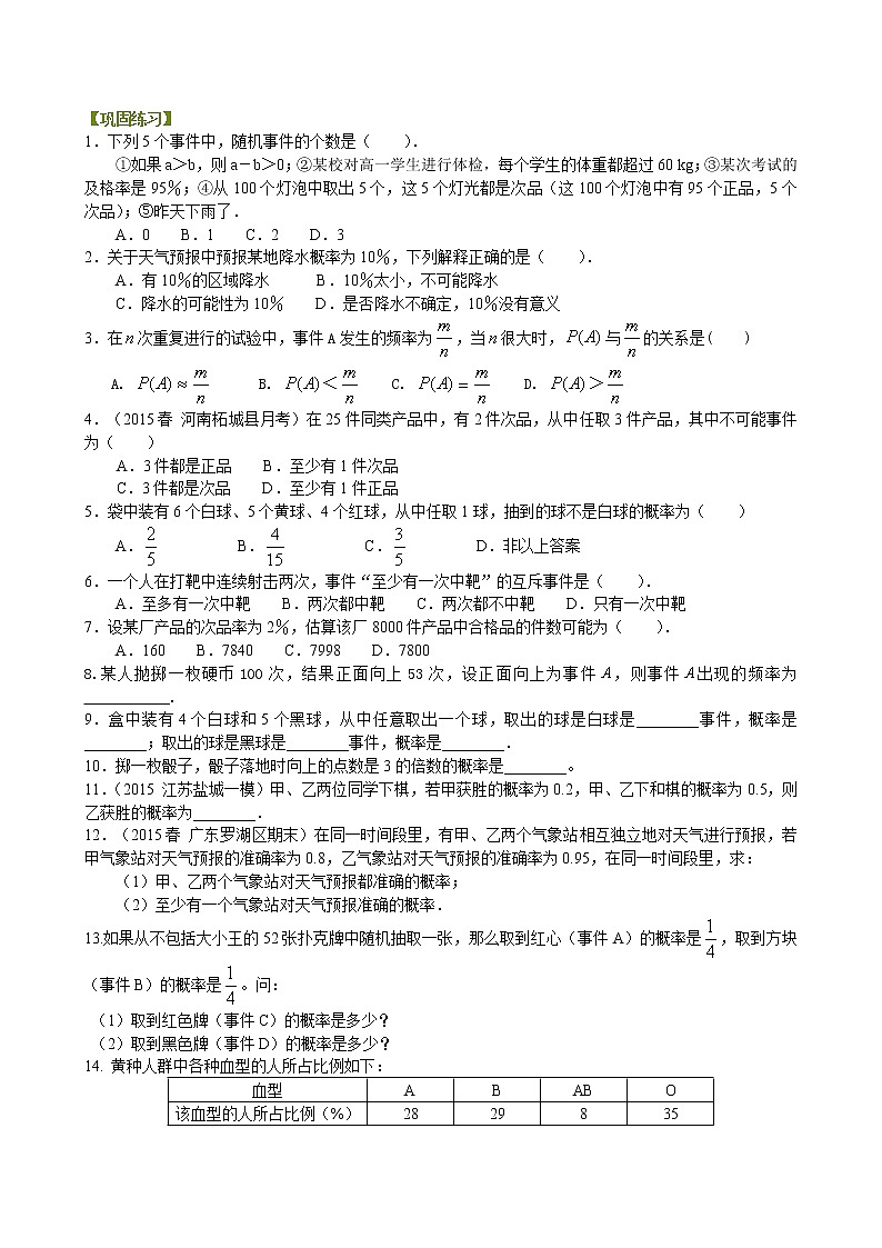 巩固练习_随机事件的概率_基础第1页