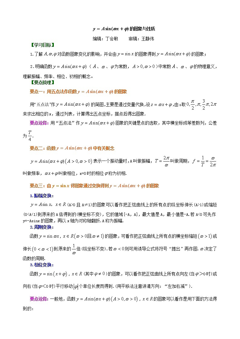 知识讲解_函数y=Asin(ωx+φ)的图象_提高练习题01