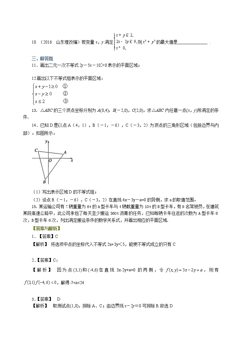 巩固练习_二元一次不等式（组）与平面区域_基础第2页
