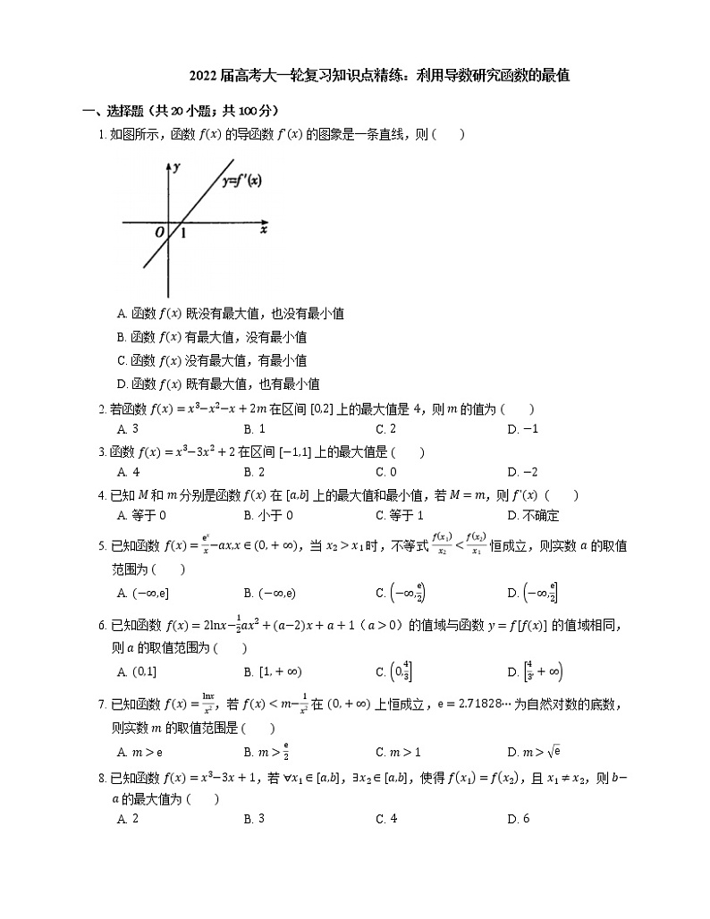 2022届高考大一轮复习知识点精练：利用导数研究函数的最值第1页