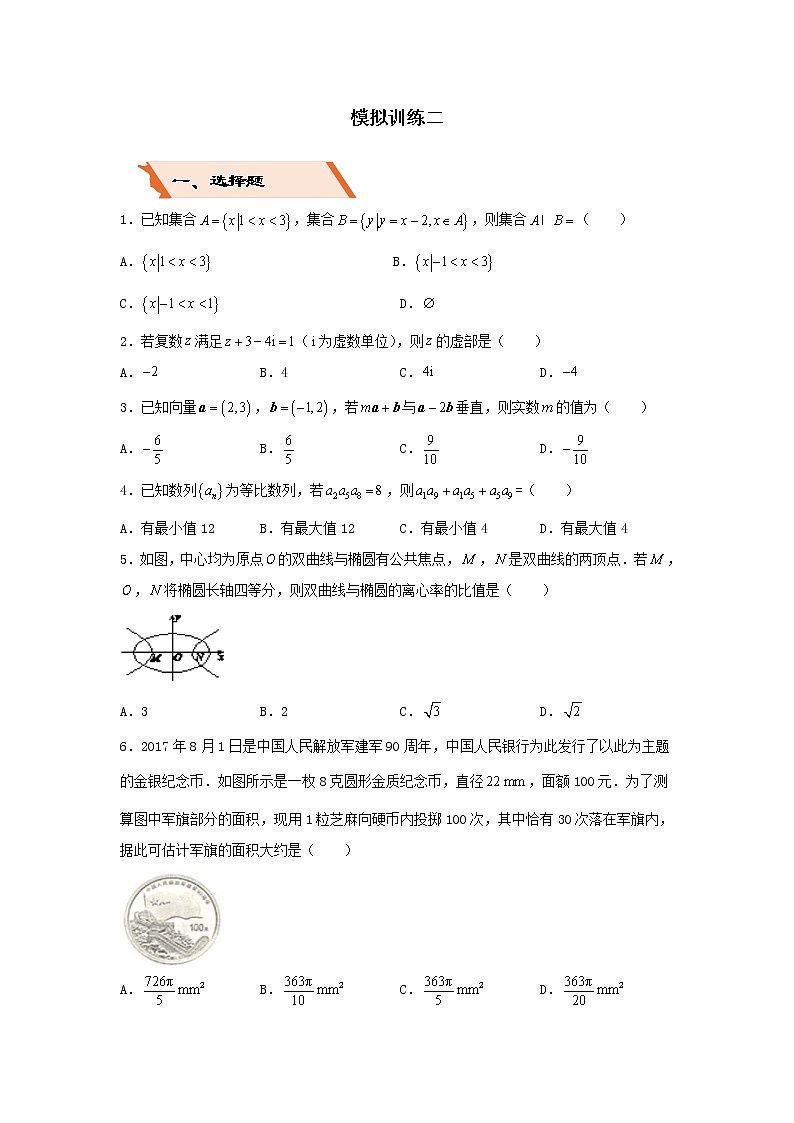 2022年高考数学(文数)二轮复习选择填空狂练《模拟训练》02（原卷版）第1页