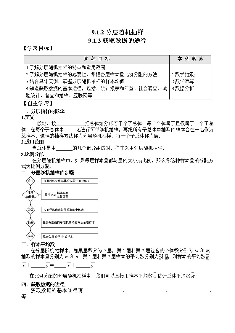 9.1.2 分层随机抽样、9.1.3 获取数据的途径  高一数学新教材配套学案（人教A版2019必修第二册）01