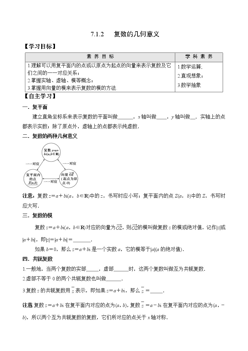 7.1.2 复数的几何意义高一数学新教材配套学案（人教A版2019必修第二册）01