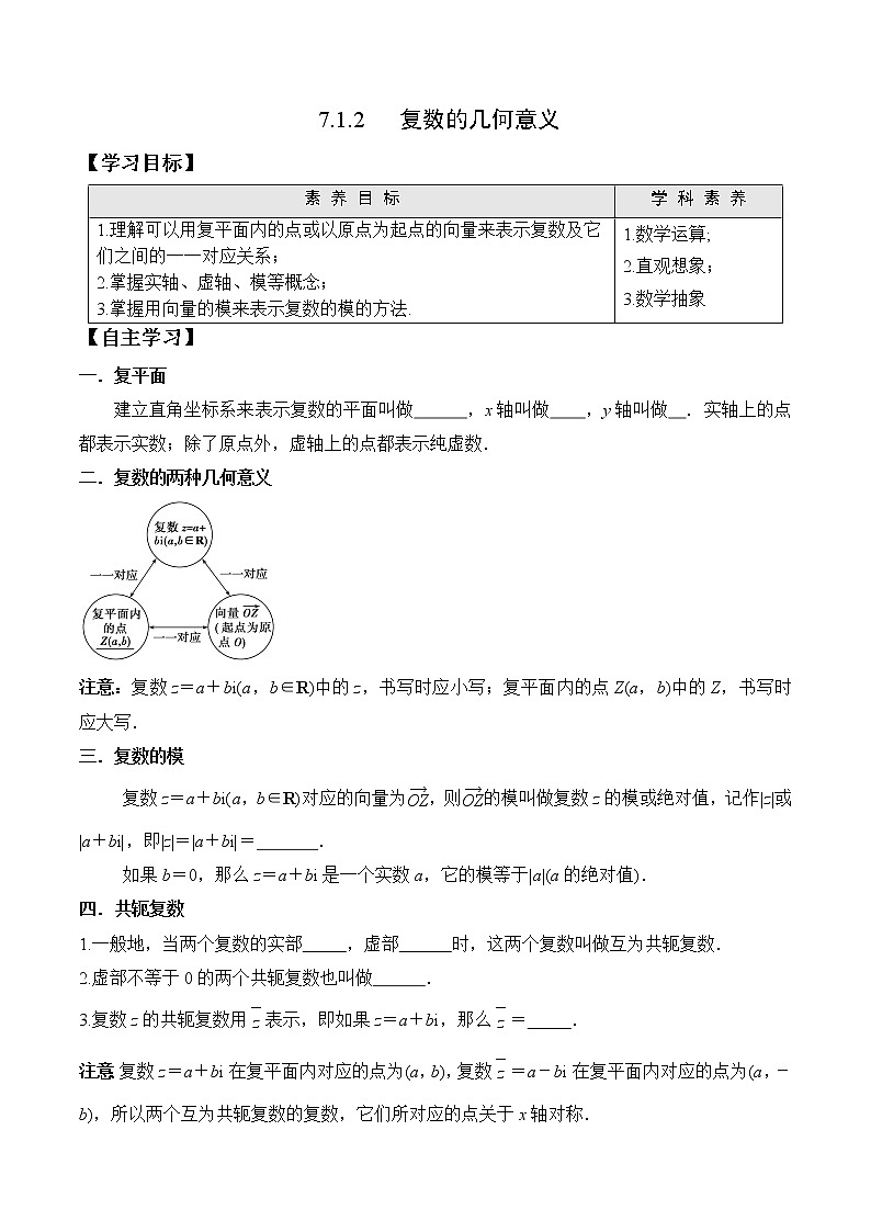 7.1.2 复数的几何意义高一数学新教材配套学案（人教A版2019必修第二册）01