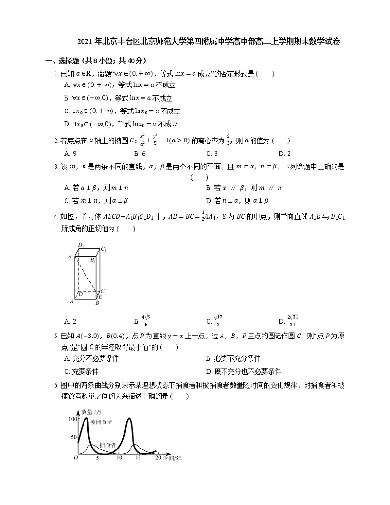 2021年北京丰台区北京师范大学第四附属中学高中部高二上学期期末数学试卷01