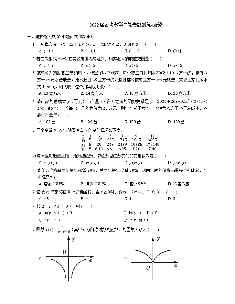 2022届高考数学二轮专题测练-函数第1页