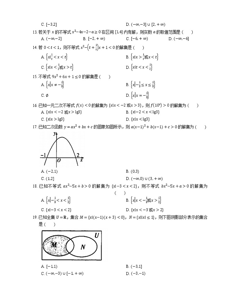 【备战2022】高考数学选择题专题强化训练：二次不等式的解法第2页
