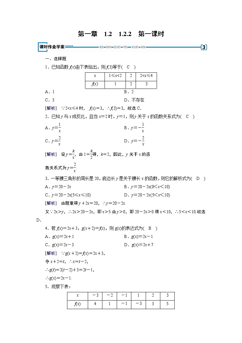 人教A版数学必修1 1.2.2 函数的表示法 第1课时 PPT课件+练习01