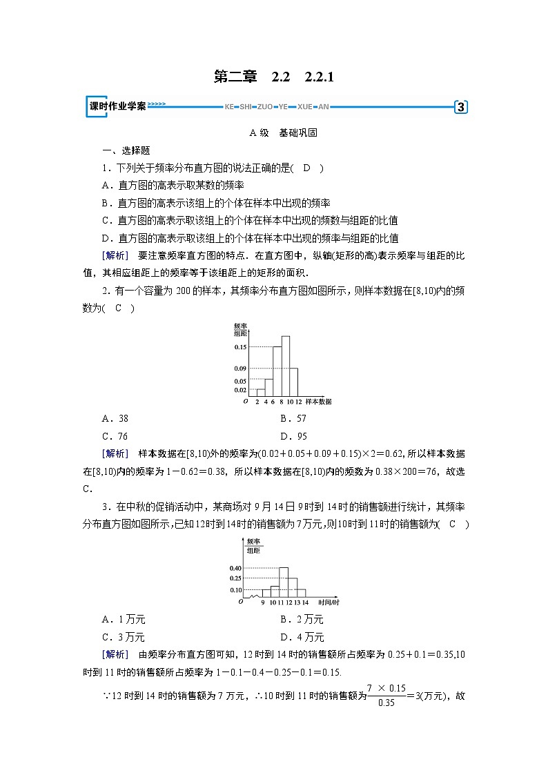 人教A版数学必修3  2.2.1 用样本的频率分布估计总体分布 PPT课件+练习01