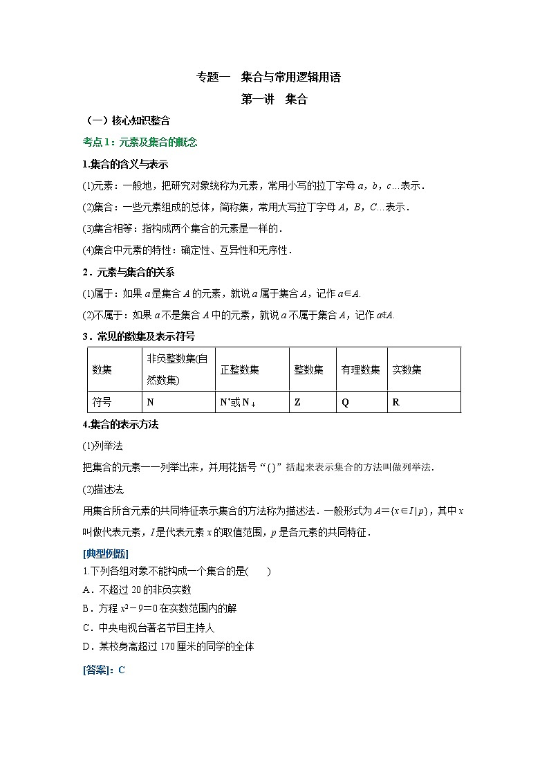 【配套新教材】专题一 集合与常用逻辑用语 第一讲 集合（强基讲义）——2022届新高考数学一轮复习第1页