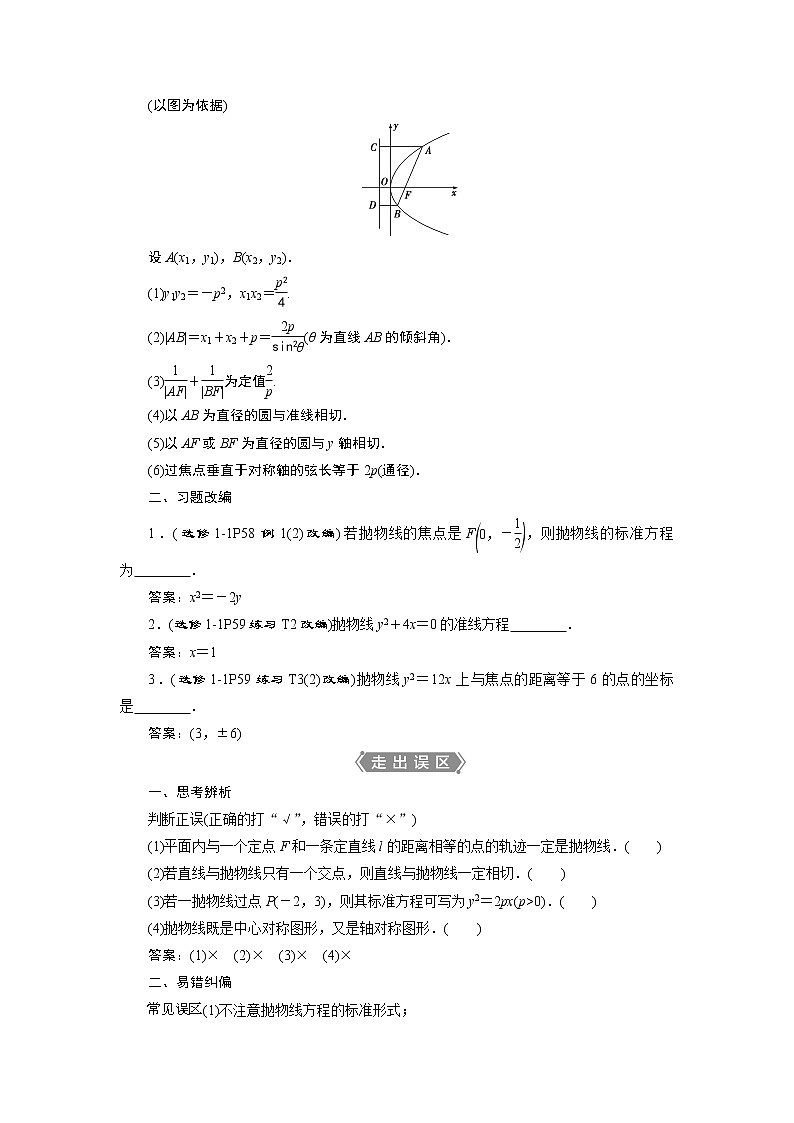 2023届高考一轮复习讲义（文科）第九章　平面解析几何    第7讲　抛物线学案第2页