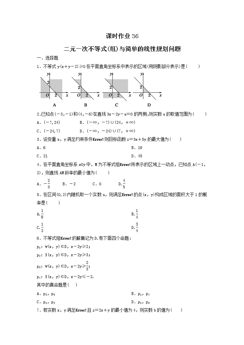 2022年高考数学(理数)一轮复习课时作业36《二元一次不等式（组）与简单的线性规划问题（学生版）01