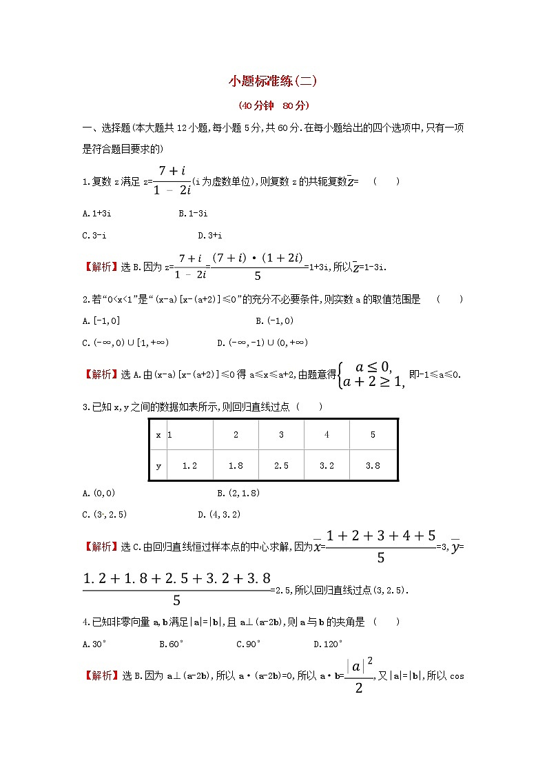 高考数学(文数)二轮复习小题标准练习卷02（教师版）第1页