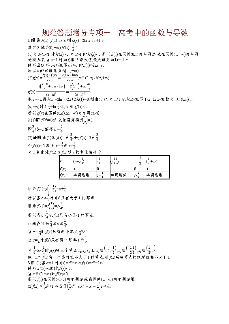 人教版高中数学高考一轮复习训练--高考中的函数与导数03