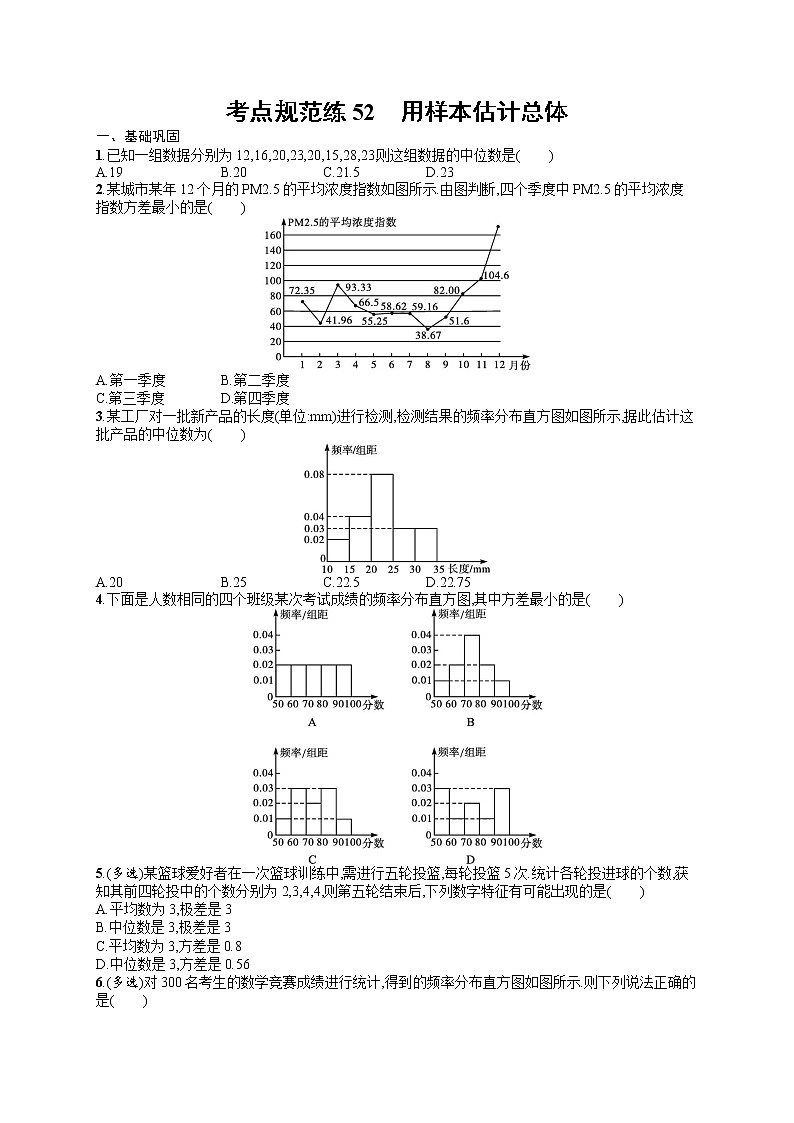 人教版高中数学高考一轮复习训练--用样本估计总体01